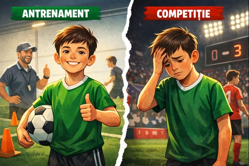 Jucatorul de antrenament: de ce copilul tau sportiv straluceste la antrenamente, dar nu in competitii
