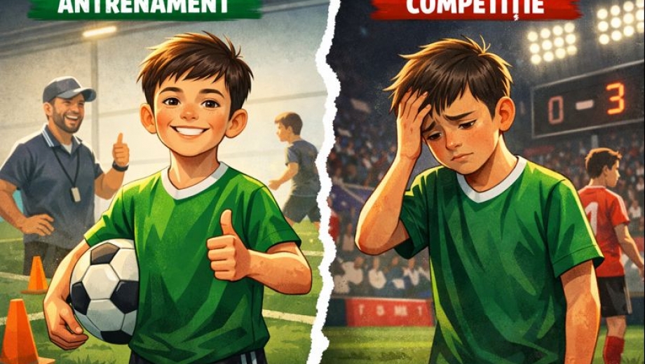 Jucatorul de antrenament: de ce copilul tau sportiv straluceste la antrenamente, dar nu in competitii